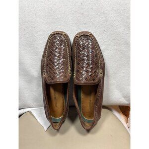 Johnston & Murphy Mens Brown Leather Slip-On Loafers Size 10.5 M With Woven Desi